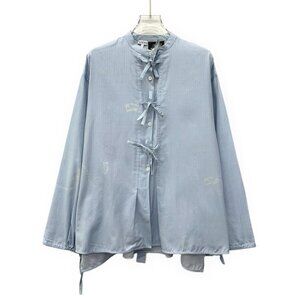 GW0247 Loewe Light Blue Lizard Jacquard Lace Bow Cotton Single Breakfast Long Sl